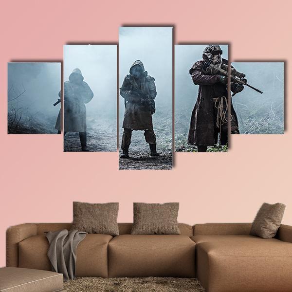 Survivors In Tatters And Gas Mask Canvas Wall Art-5 Star-Gallery Wrap-62" x 32"-Tiaracle