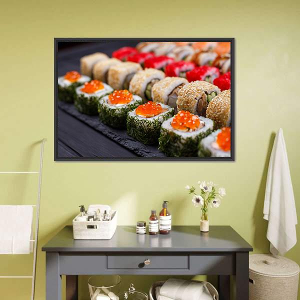 Sushi Restaurant Japan Canvas Wall Art-1 Piece-Floating Frame-24&quot; x 16&quot;-Tiaracle