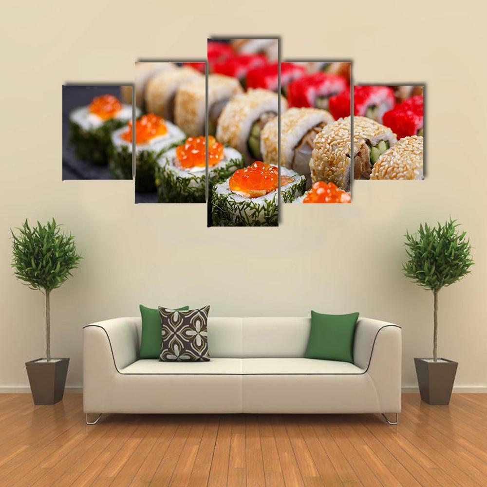 Sushi Restaurant Japan Canvas Wall Art-5 Star-Gallery Wrap-62&quot; x 32&quot;-Tiaracle