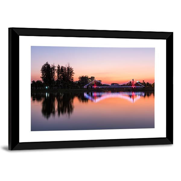 Suspension Bridge In A Park City Canvas Wall Art-3 Horizontal-Gallery Wrap-25" x 16"-Tiaracle