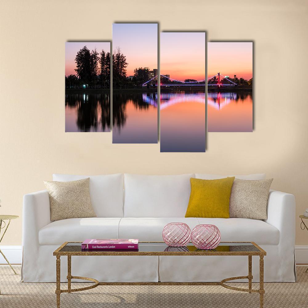 Suspension Bridge In A Park City Canvas Wall Art-4 Pop-Gallery Wrap-50" x 32"-Tiaracle