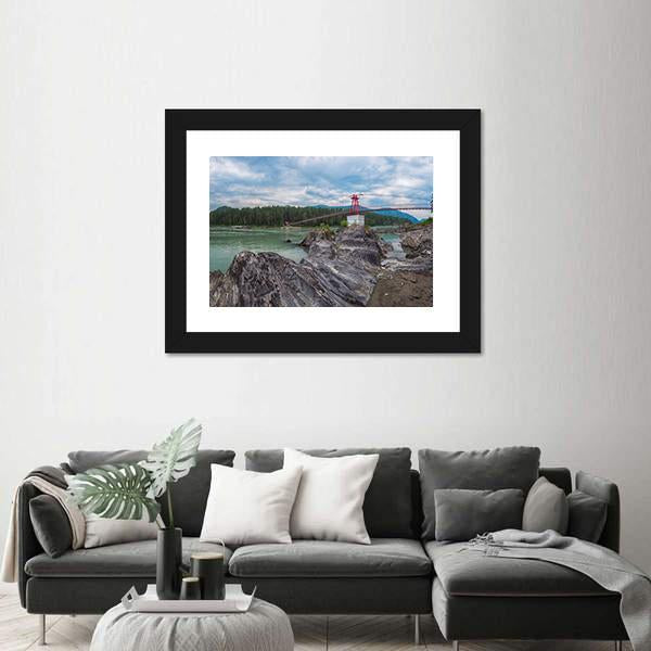 Suspension Bridge On Mountain River Canvas Wall Art-3 Horizontal-Gallery Wrap-25" x 16"-Tiaracle