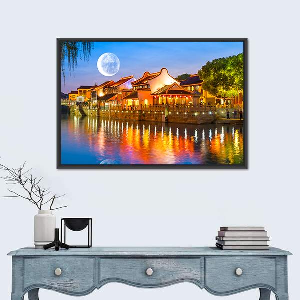 Suzhou Ancient Town Canvas Wall Art-1 Piece-Floating Frame-24" x 16"-Tiaracle