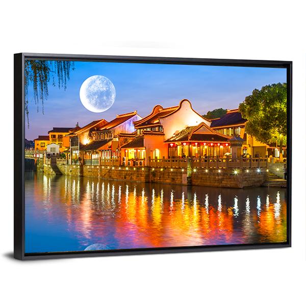 Suzhou Ancient Town Canvas Wall Art-3 Horizontal-Gallery Wrap-25" x 16"-Tiaracle