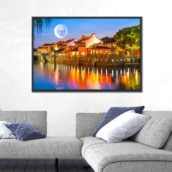 Suzhou Ancient Town Canvas Wall Art-3 Horizontal-Gallery Wrap-25" x 16"-Tiaracle