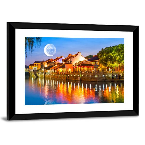Suzhou Ancient Town Canvas Wall Art-3 Horizontal-Gallery Wrap-25" x 16"-Tiaracle