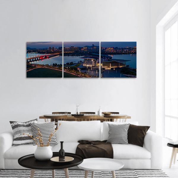 Suzhou Industrial Park At Night Panoramic Canvas Wall Art-3 Piece-25" x 08"-Tiaracle