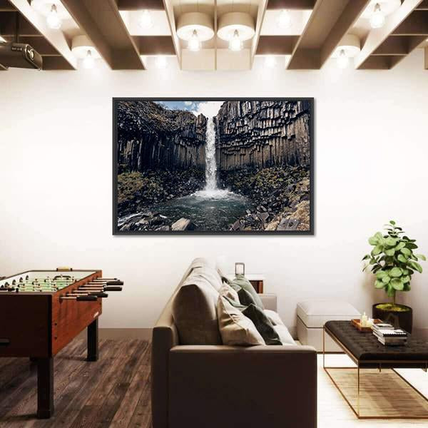 Svartifoss Black Waterfall Canvas Wall Art-3 Horizontal-Gallery Wrap-25" x 16"-Tiaracle