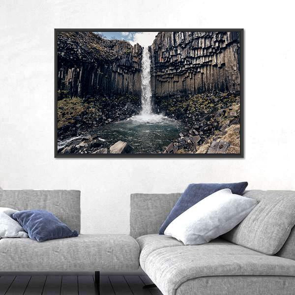 Svartifoss Black Waterfall Canvas Wall Art-3 Horizontal-Gallery Wrap-25" x 16"-Tiaracle