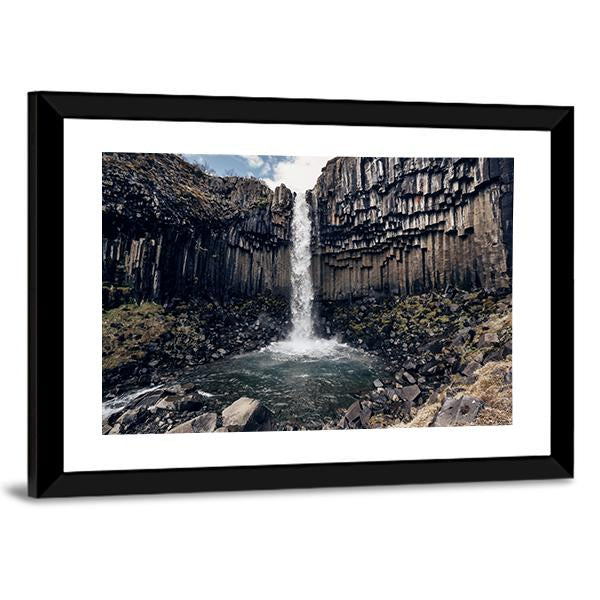 Svartifoss Black Waterfall Canvas Wall Art-3 Horizontal-Gallery Wrap-25" x 16"-Tiaracle