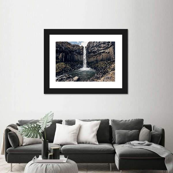 Svartifoss Black Waterfall Canvas Wall Art-3 Horizontal-Gallery Wrap-25" x 16"-Tiaracle