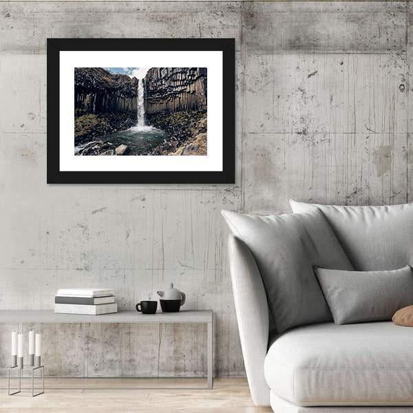 Svartifoss Black Waterfall Canvas Wall Art-3 Horizontal-Gallery Wrap-25" x 16"-Tiaracle
