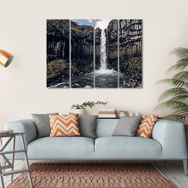 Svartifoss Black Waterfall Canvas Wall Art-4 Horizontal-Gallery Wrap-34" x 24"-Tiaracle