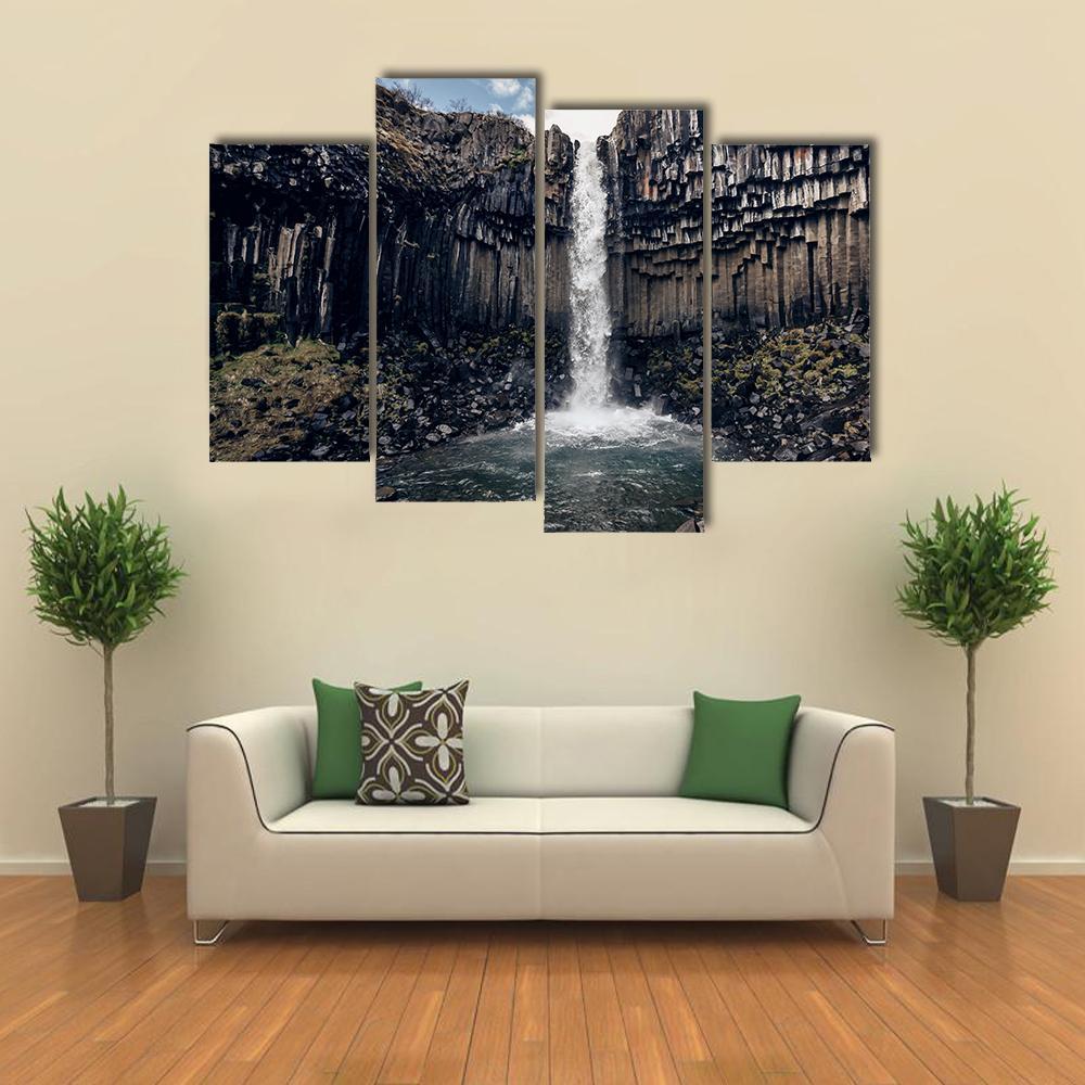 Svartifoss Black Waterfall Canvas Wall Art-4 Pop-Gallery Wrap-50" x 32"-Tiaracle
