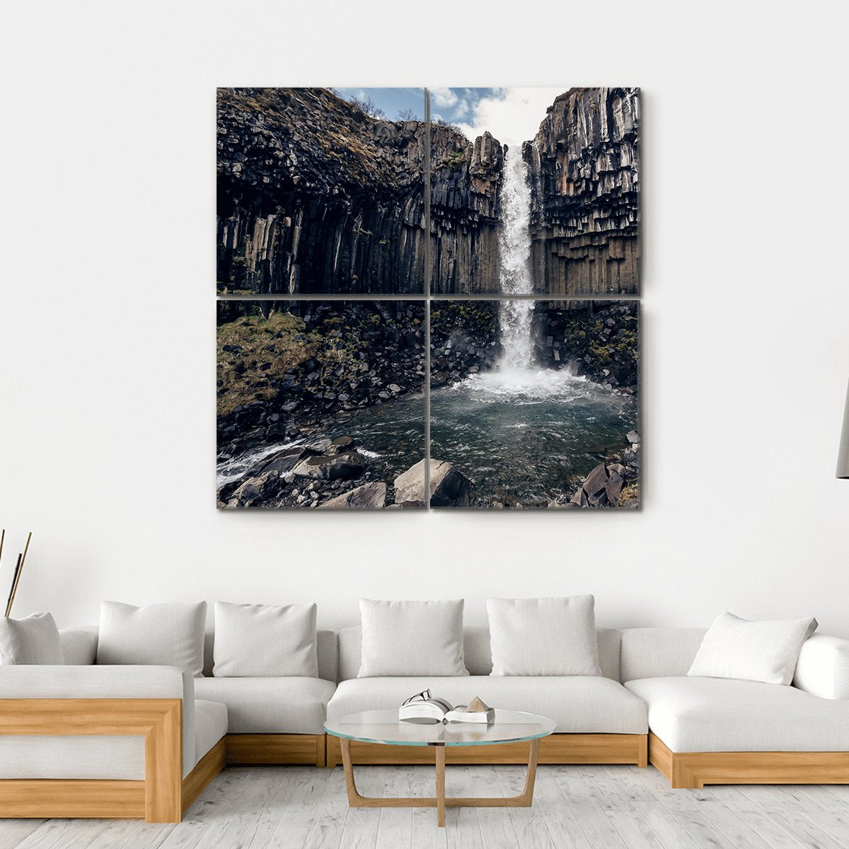 Svartifoss Black Waterfall Canvas Wall Art-4 Square-Gallery Wrap-17" x 17"-Tiaracle