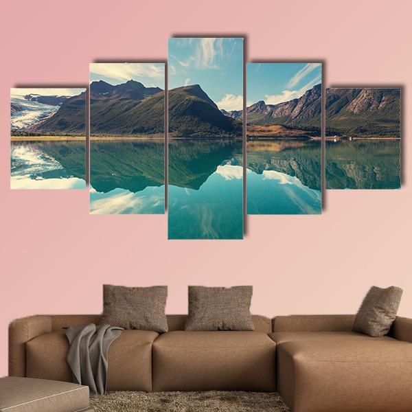 Svartisen Glacier In Norway Canvas Wall Art-5 Star-Gallery Wrap-62" x 32"-Tiaracle