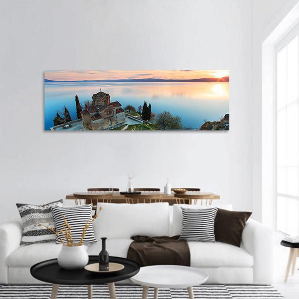 Sveti Jovan Kaneo Church On Lake Ohrid Panoramic Canvas Wall Art-1 Piece-36" x 12"-Tiaracle