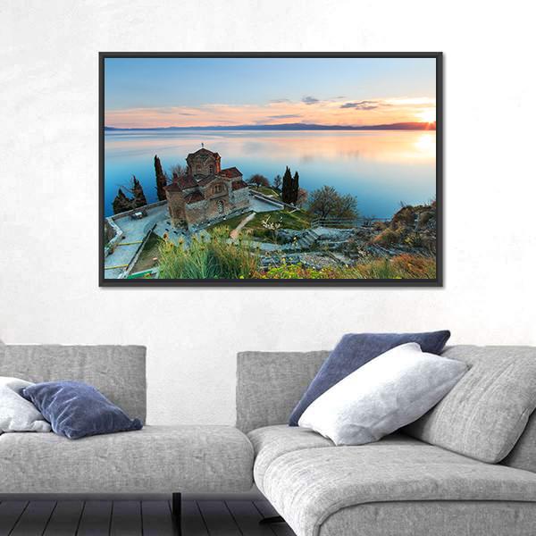 Sveti Jovan Kaneo Church On Lake Ohrid Panoramic Canvas Wall Art-1 Piece-36" x 12"-Tiaracle