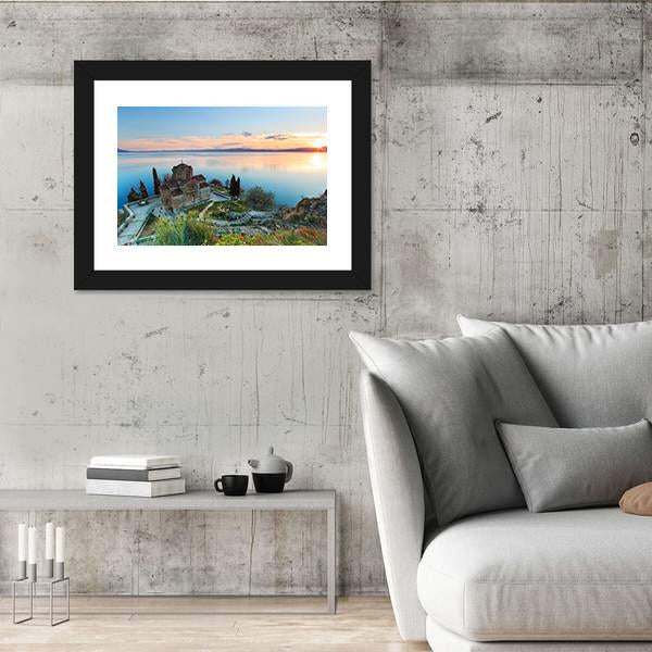 Sveti Jovan Kaneo Church On Lake Ohrid Panoramic Canvas Wall Art-1 Piece-36" x 12"-Tiaracle