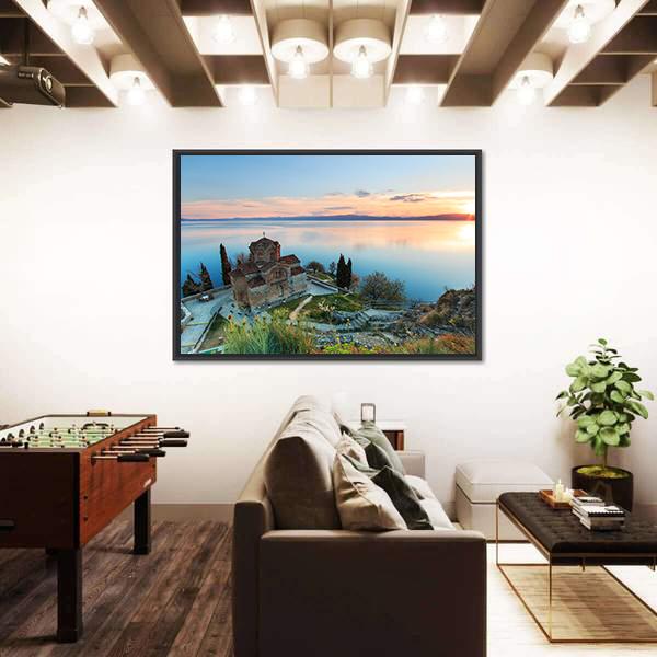 Sveti Jovan Kaneo Church On Lake Ohrid Panoramic Canvas Wall Art-1 Piece-36" x 12"-Tiaracle