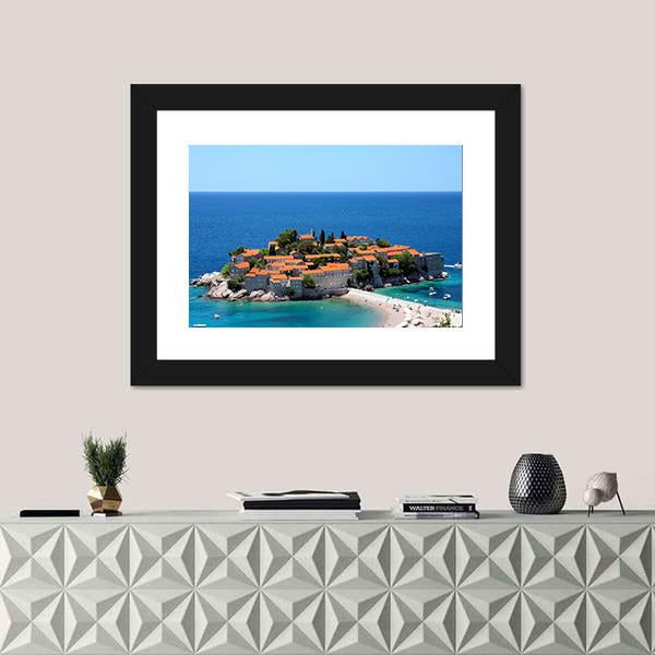 Sveti Stefan In Daylight Montenegro Canvas Wall Art-1 Piece-Framed Print-20" x 16"-Tiaracle