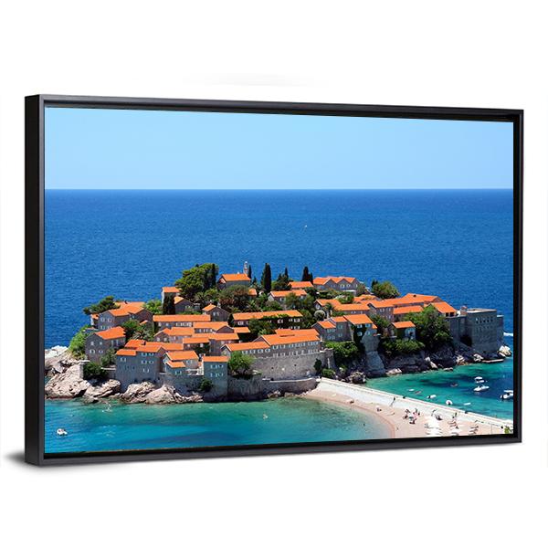 Sveti Stefan In Daylight Montenegro Canvas Wall Art-3 Horizontal-Gallery Wrap-25" x 16"-Tiaracle