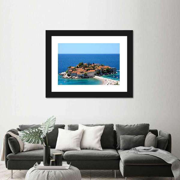Sveti Stefan In Daylight Montenegro Canvas Wall Art-3 Horizontal-Gallery Wrap-25" x 16"-Tiaracle