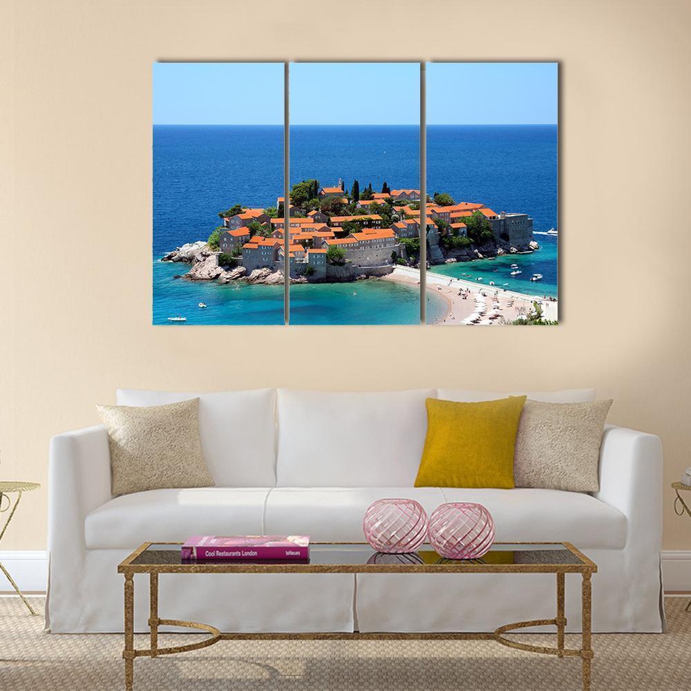 Sveti Stefan In Daylight Montenegro Canvas Wall Art-3 Horizontal-Gallery Wrap-37" x 24"-Tiaracle