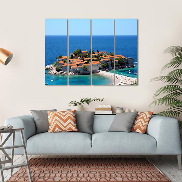 Sveti Stefan In Daylight Montenegro Canvas Wall Art-4 Horizontal-Gallery Wrap-34" x 24"-Tiaracle