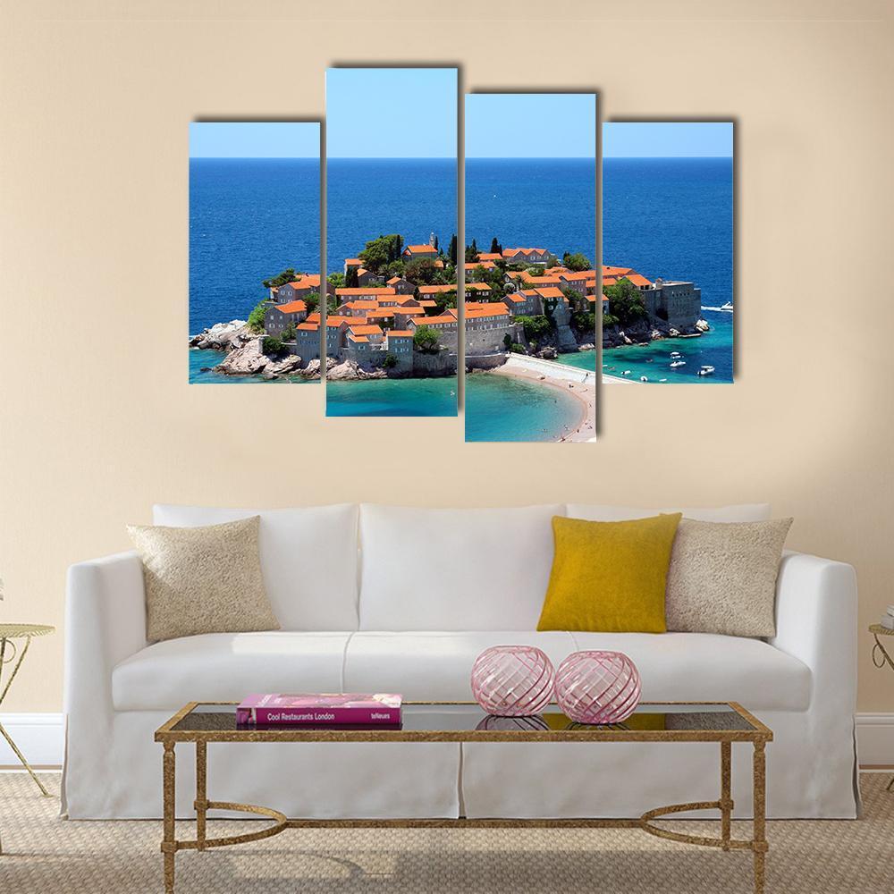 Sveti Stefan In Daylight Montenegro Canvas Wall Art-4 Pop-Gallery Wrap-50" x 32"-Tiaracle