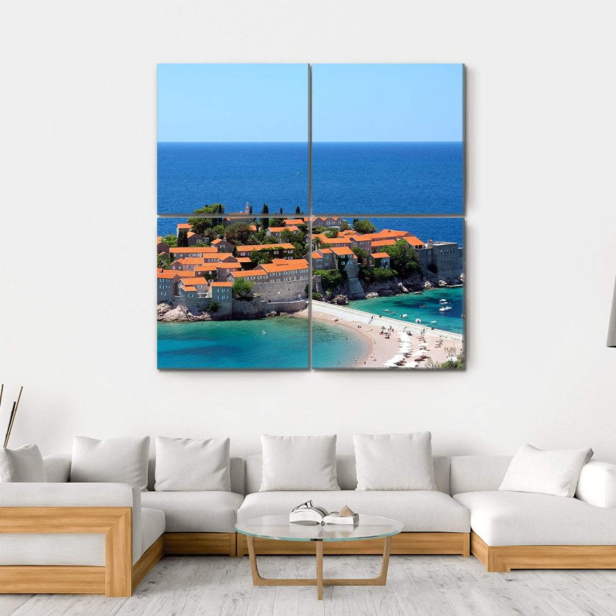 Sveti Stefan In Daylight Montenegro Canvas Wall Art-4 Square-Gallery Wrap-17" x 17"-Tiaracle
