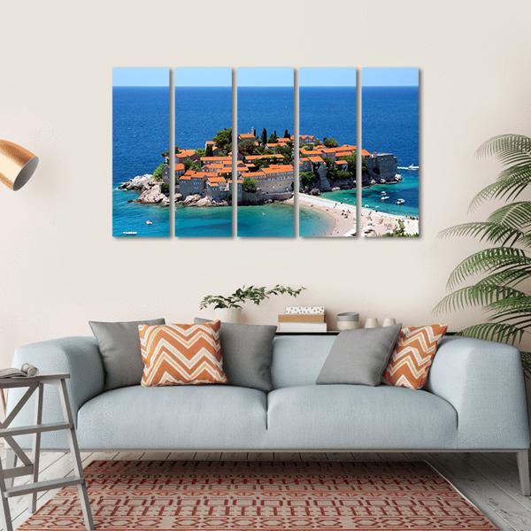 Sveti Stefan In Daylight Montenegro Canvas Wall Art-5 Horizontal-Gallery Wrap-22" x 12"-Tiaracle