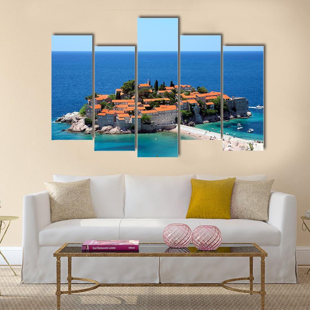 Sveti Stefan In Daylight Montenegro Canvas Wall Art-5 Pop-Gallery Wrap-47" x 32"-Tiaracle