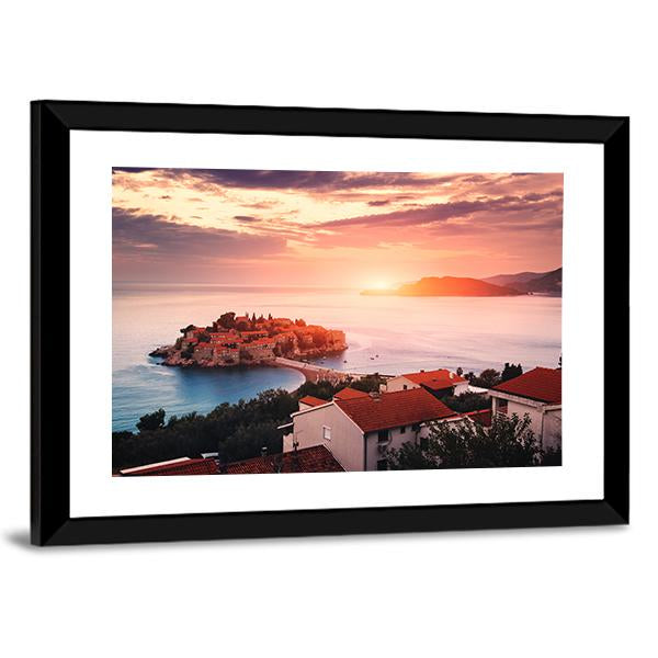 Sveti Stefan Island At Sunrise Canvas Wall Art-3 Horizontal-Gallery Wrap-25" x 16"-Tiaracle