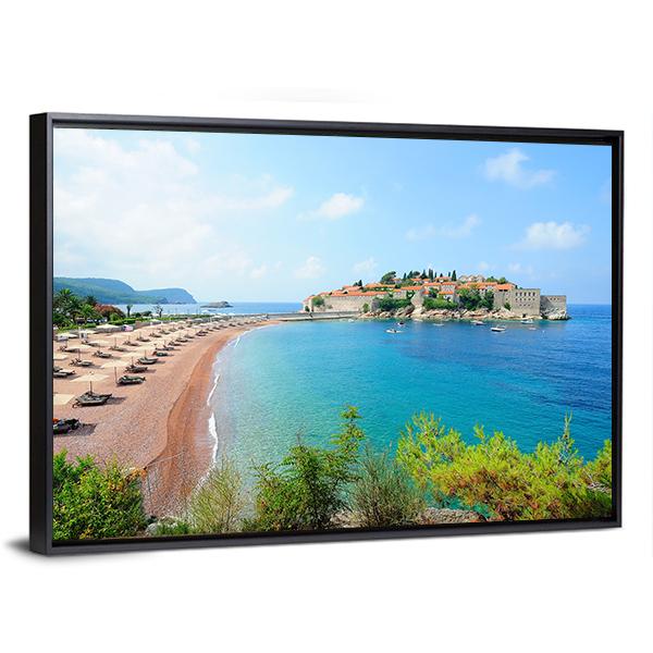 Sveti Stefan Island Canvas Wall Art-3 Horizontal-Gallery Wrap-25" x 16"-Tiaracle