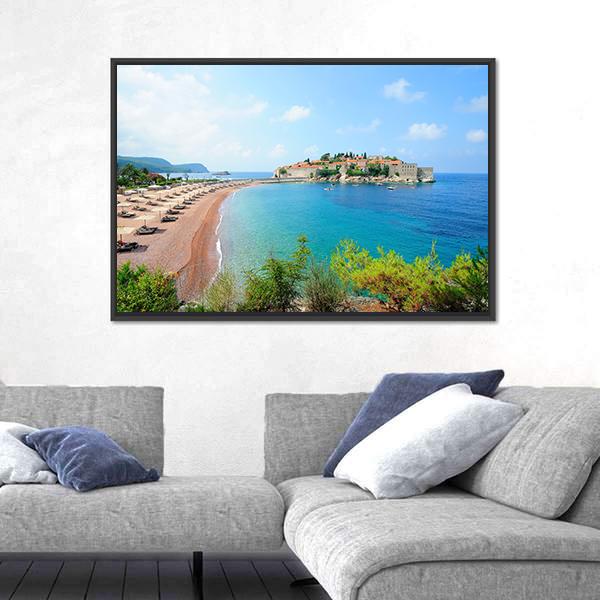 Sveti Stefan Island Canvas Wall Art-3 Horizontal-Gallery Wrap-25" x 16"-Tiaracle