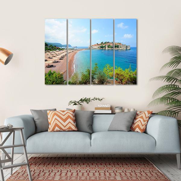 Sveti Stefan Island Canvas Wall Art-4 Horizontal-Gallery Wrap-34" x 24"-Tiaracle