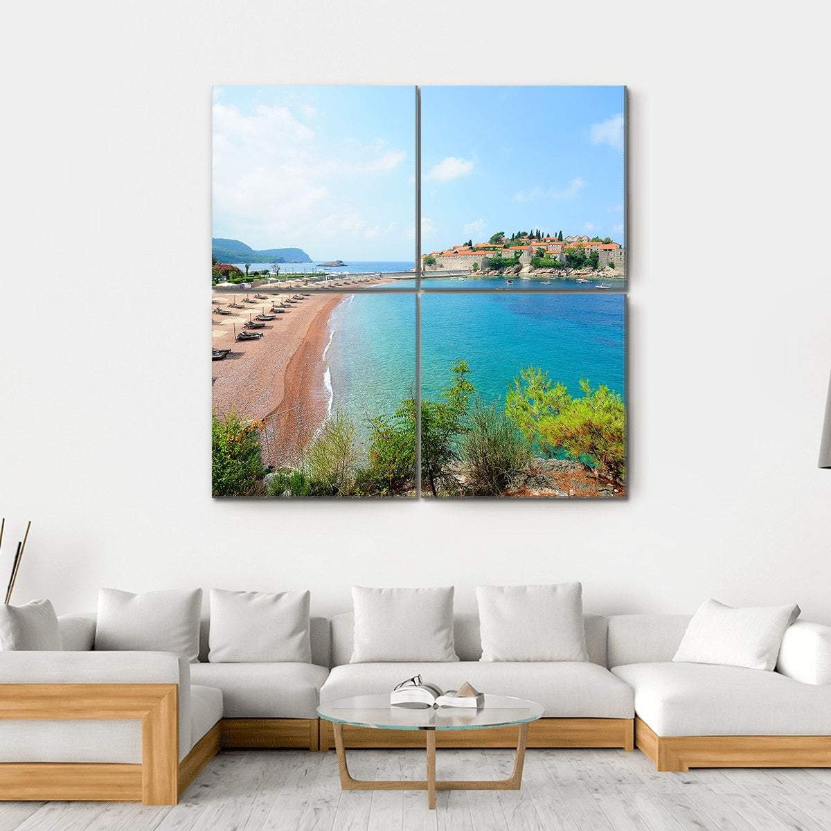 Sveti Stefan Island Canvas Wall Art-4 Square-Gallery Wrap-17" x 17"-Tiaracle