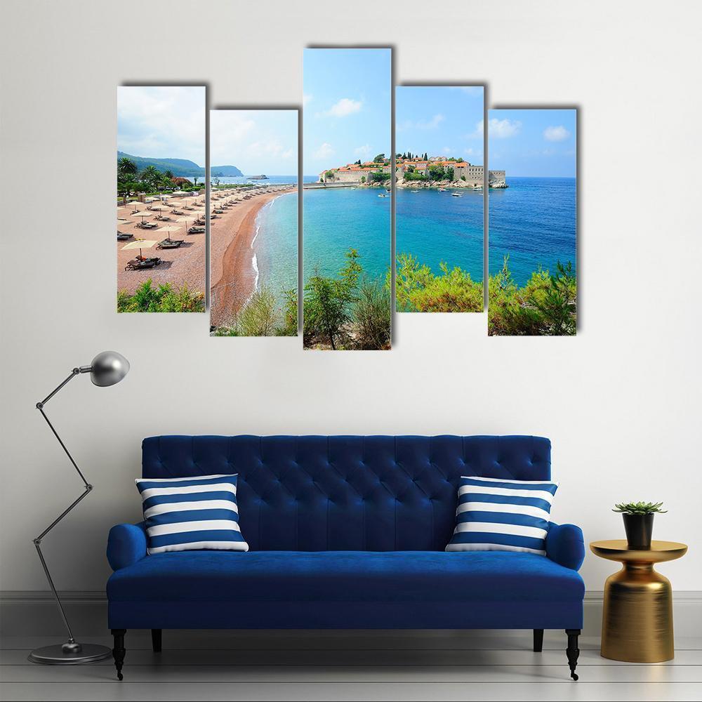 Sveti Stefan Island Canvas Wall Art-5 Pop-Gallery Wrap-47" x 32"-Tiaracle