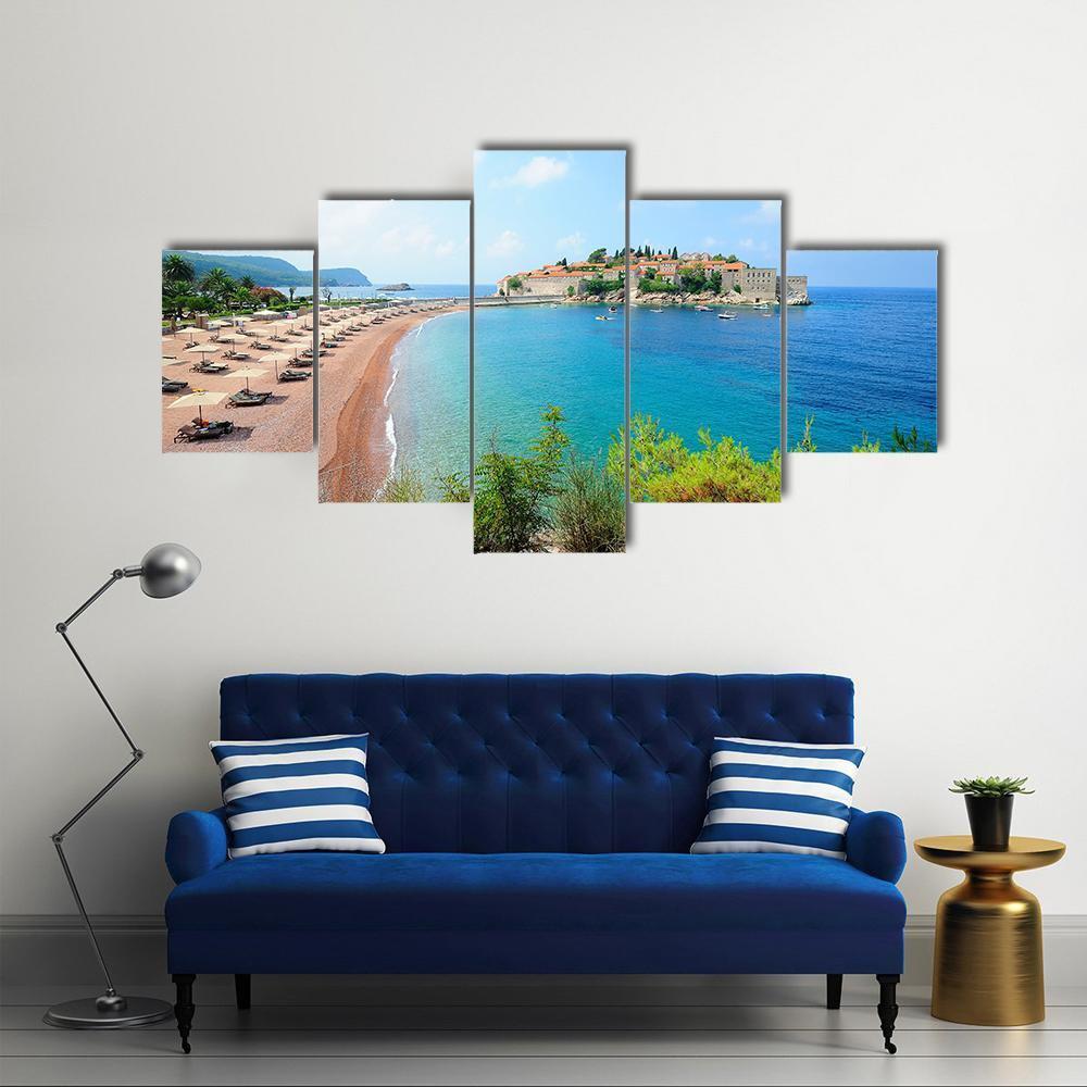 Sveti Stefan Island Canvas Wall Art-5 Star-Gallery Wrap-62" x 32"-Tiaracle