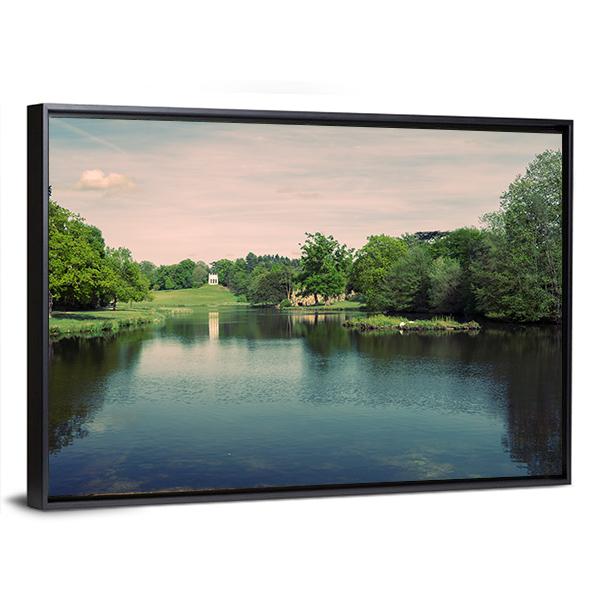 Swans In A Lake In A Surrey Park Canvas Wall Art-3 Horizontal-Gallery Wrap-25" x 16"-Tiaracle