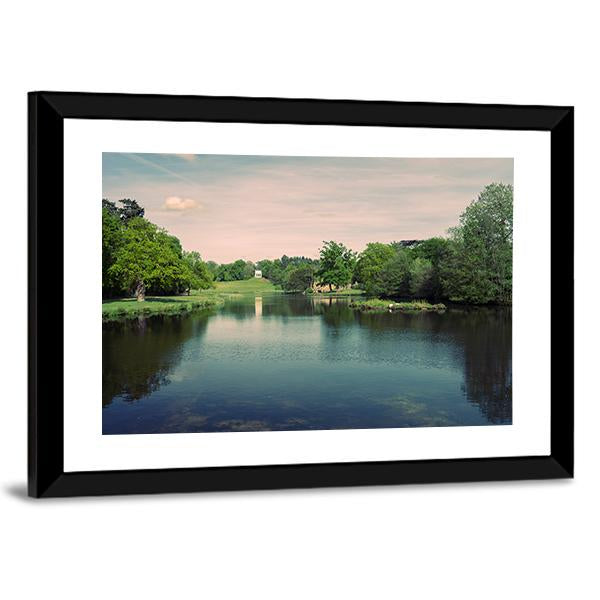 Swans In A Lake In A Surrey Park Canvas Wall Art-3 Horizontal-Gallery Wrap-25" x 16"-Tiaracle