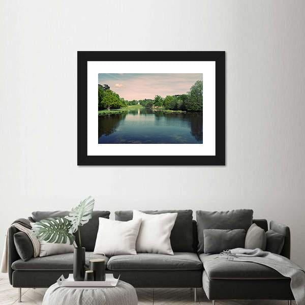 Swans In A Lake In A Surrey Park Canvas Wall Art-3 Horizontal-Gallery Wrap-25" x 16"-Tiaracle