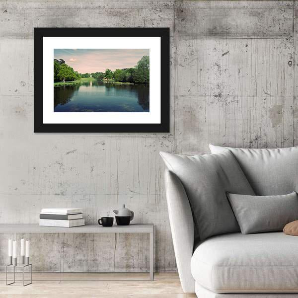 Swans In A Lake In A Surrey Park Canvas Wall Art-3 Horizontal-Gallery Wrap-25" x 16"-Tiaracle