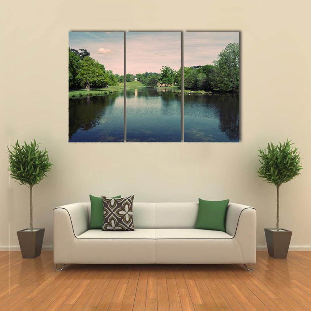 Swans In A Lake In A Surrey Park Canvas Wall Art-3 Horizontal-Gallery Wrap-37" x 24"-Tiaracle
