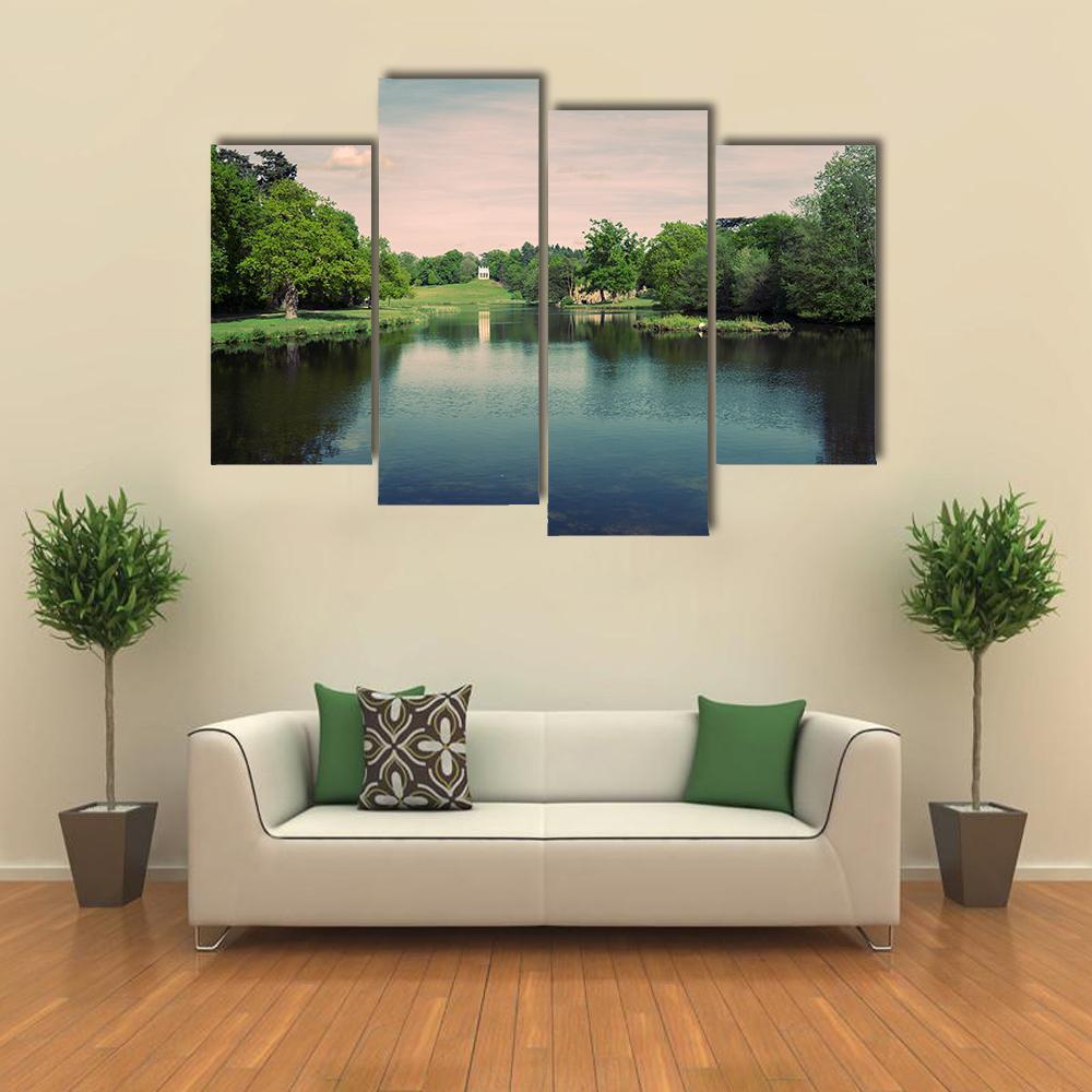 Swans In A Lake In A Surrey Park Canvas Wall Art-4 Pop-Gallery Wrap-50" x 32"-Tiaracle
