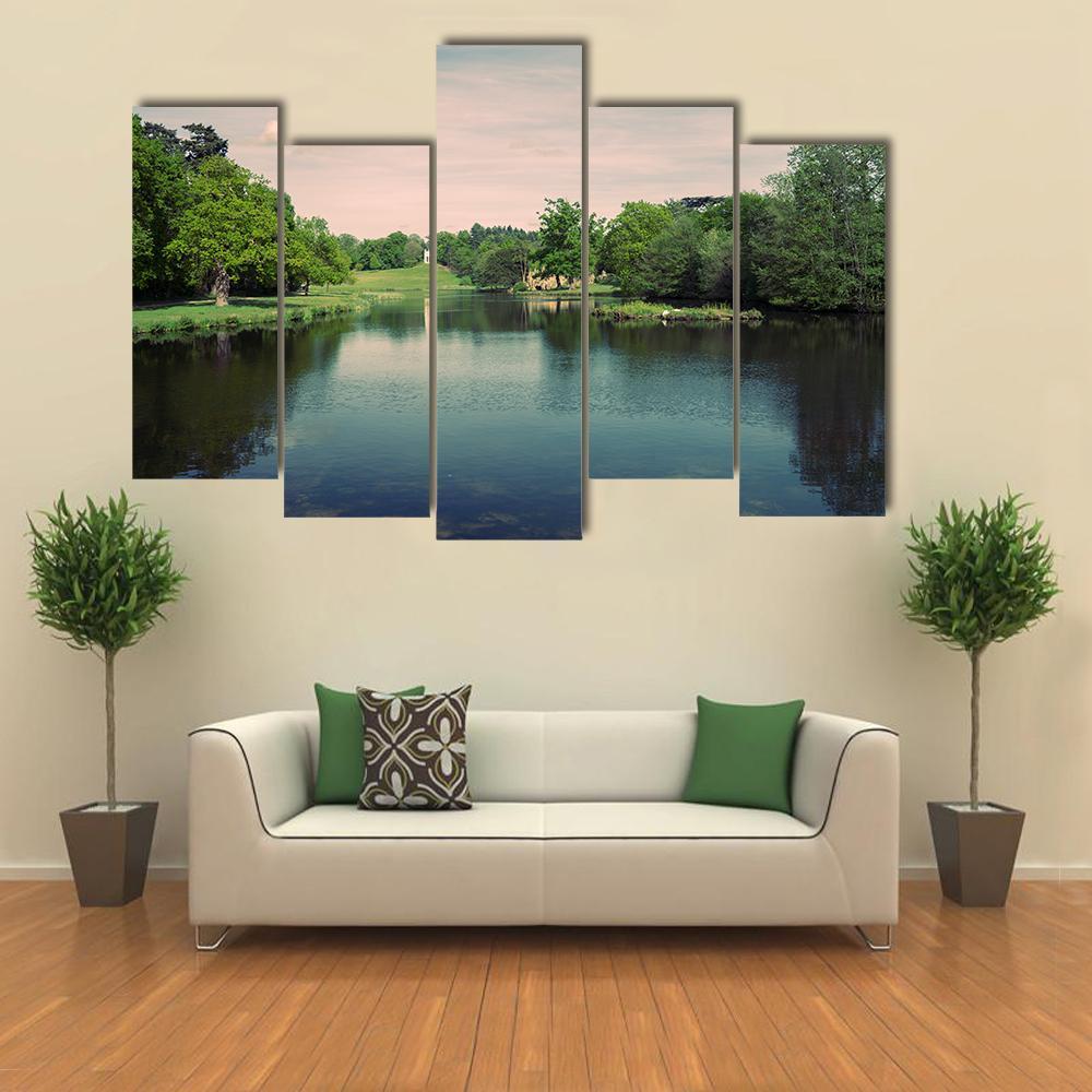 Swans In A Lake In A Surrey Park Canvas Wall Art-5 Pop-Gallery Wrap-47" x 32"-Tiaracle