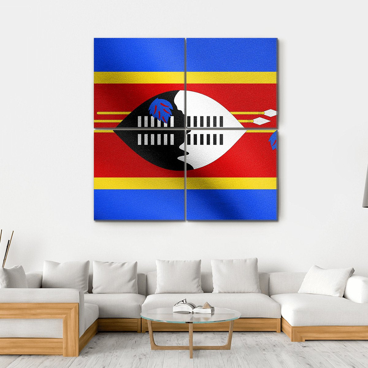 Swazi National Official Flag Canvas Wall Art-4 Square-Gallery Wrap-17" x 17"-Tiaracle