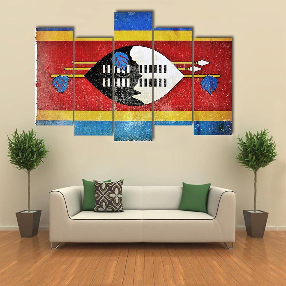 Swaziland Grunge Flag Canvas Wall Art-5 Pop-Gallery Wrap-47" x 32"-Tiaracle