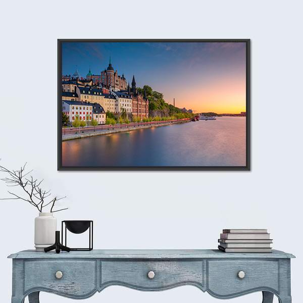 Sweden During Sunset Canvas Wall Art-1 Piece-Floating Frame-24" x 16"-Tiaracle